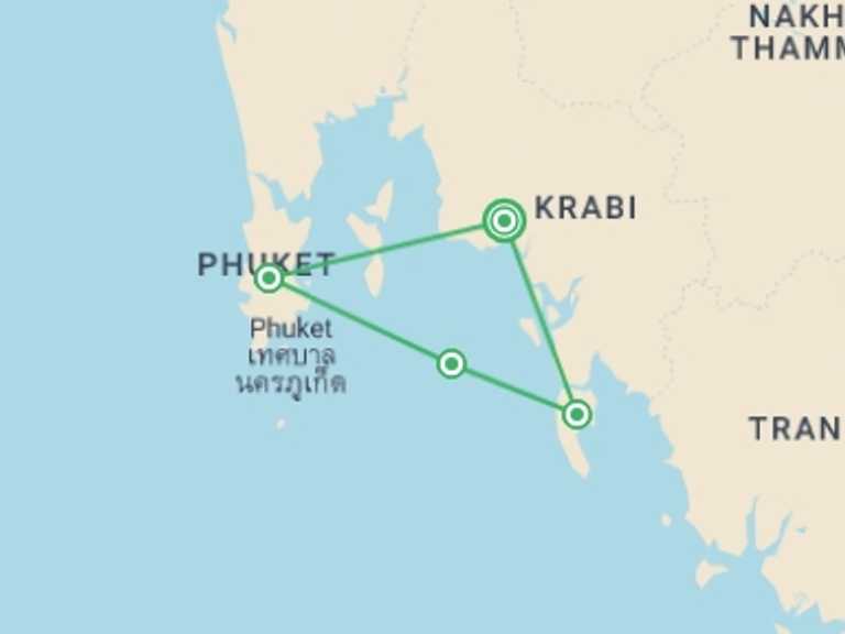 Map of Thailand Tour with 4 destination visits for the trip: Island Escape, 12 Days (option 2)