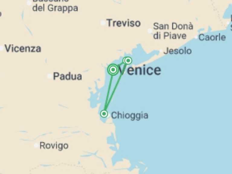 Map itinerary of Italy Tour in July 2026 with 2 destination visits for the trip: Family Club - Timeless Venice (port-to-port package)