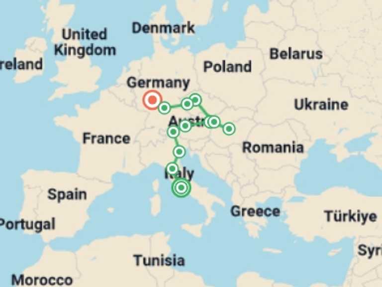 Map of 12-Day Vienna Tour with 8 destination visits for the trip: A Touch of Europe AR