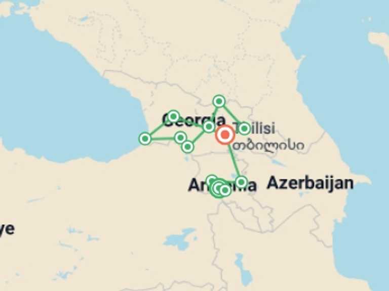 Map of Europe Tour with 12 destination visits for the trip: The Best of Georgia and Armenia