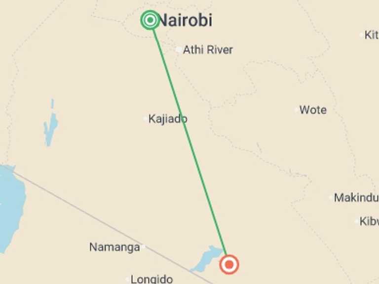 Map of Kenya Tour with 2 destination visits for the trip: Amboseli Safari 3D/2N