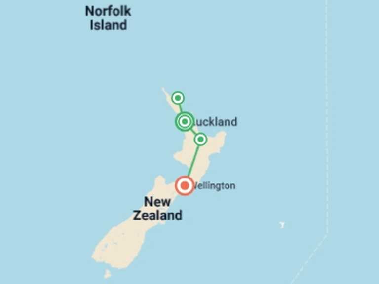 Map of Oceania Tour with 4 destination visits for the trip: Northern Spotlight
