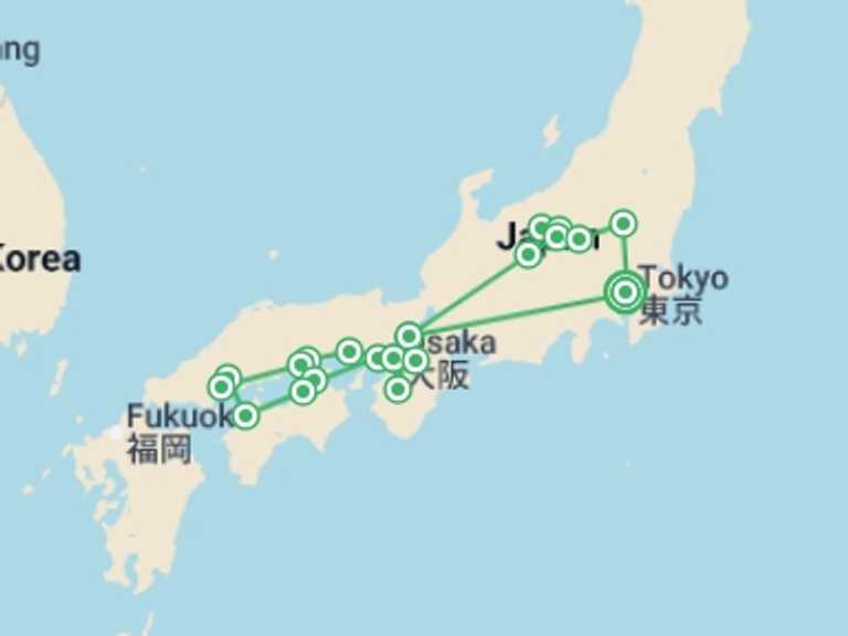 Map itinerary of Osaka Tour in Winter with 11 destination visits for the trip: Japan´s Landscapes