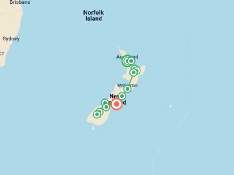 Map itinerary of Auckland Tour in Fall with 12 destination visits for the trip: New Zealand Amplified (Southbound)