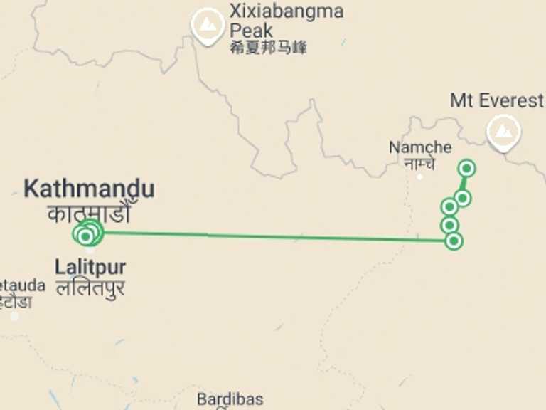 Map of a Mountains Tour with 8 destination visits for the trip: Everest Panorama Trek