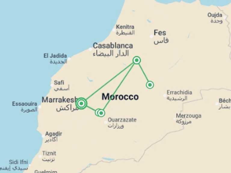 Map of Marrakech Tour with 2 destination visits for the trip: Hike Morocco's Atlas Mountains