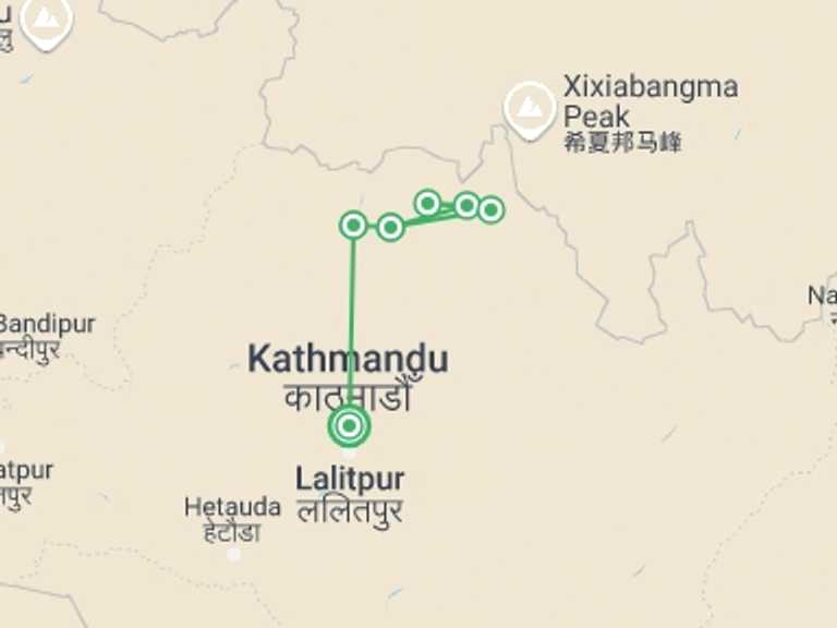 Map itinerary of Nepal Tour in Winter with 8 destination visits for the trip: Langtang Trek