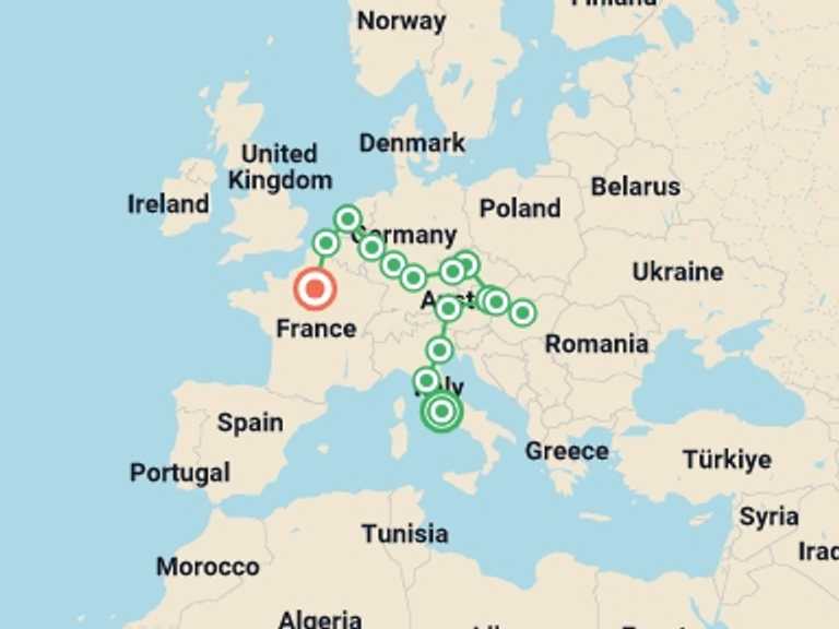 Map of 16-Day Florence Tour with 10 destination visits for the trip: European Delight