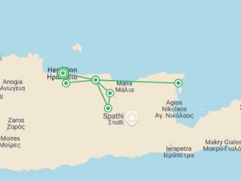 Map of a Getaways and short breaks Tour with 2 destination visits for the trip: The Labyrinth Of Crete, German-speaking Guide
