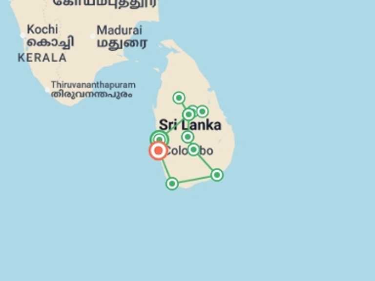 Map itinerary of Asia Tour in January 2027 with 7 destination visits for the trip: Premium Sri Lanka in Depth
