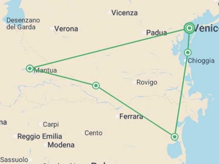 Map itinerary of Mediterranean Tour in October 2026 with 5 destination visits for the trip: Veneto Bike & Boat