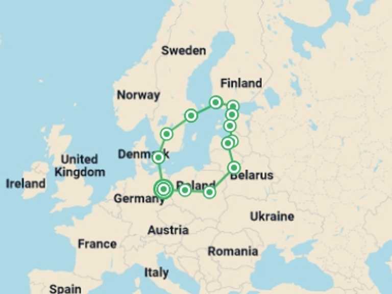 Map of Vilnius Explorer Tour with 9 destination visits for the trip: Northern Dream