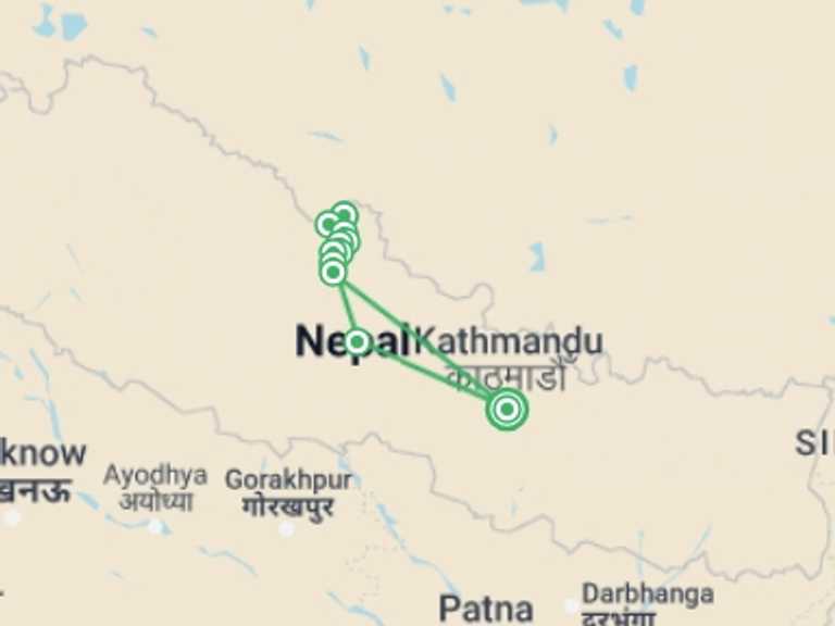 Map of Pokhara Trekking and Hiking Tour with 12 destination visits for the trip: Upper Mustang Trek