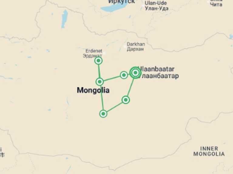 Map of Asia Tour with 6 destination visits for the trip: Journeys: Mongolia & The Naadam Festival
