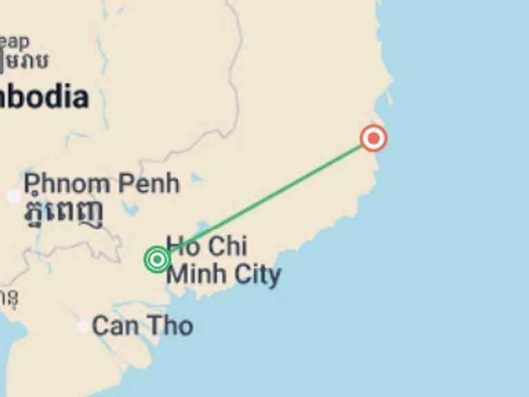 Map itinerary of Asia Tour in October 2026 with 2 destination visits for the trip: Saigon, Mekong & Nha Trang (Superior) - 8 days