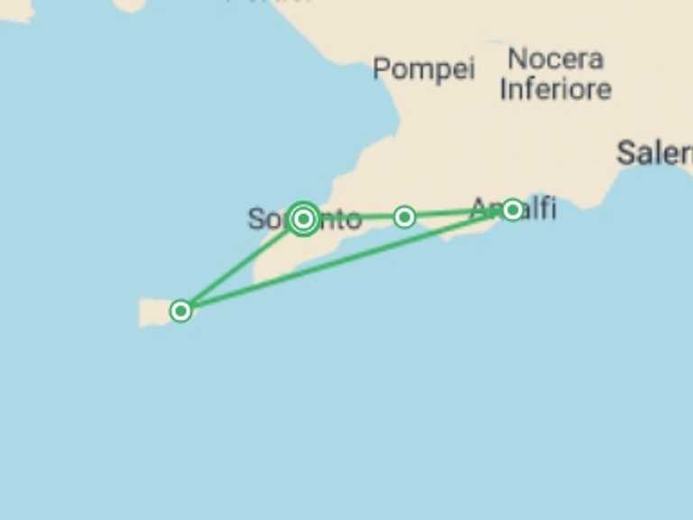 Map of Italy Getaways and short breaks Tour with 3 destination visits for the trip: Private Mini-cruise Around Gulf Of Naples, 4 Days (klase 50) (on Request)