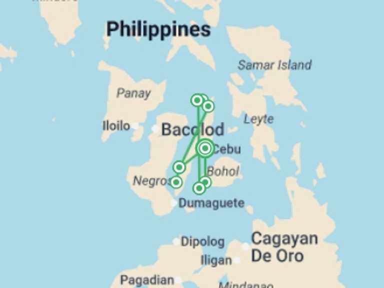 Map of 10-Day Philippines Tour with 5 destination visits for the trip: Philippines Island Hopping 10D/9N