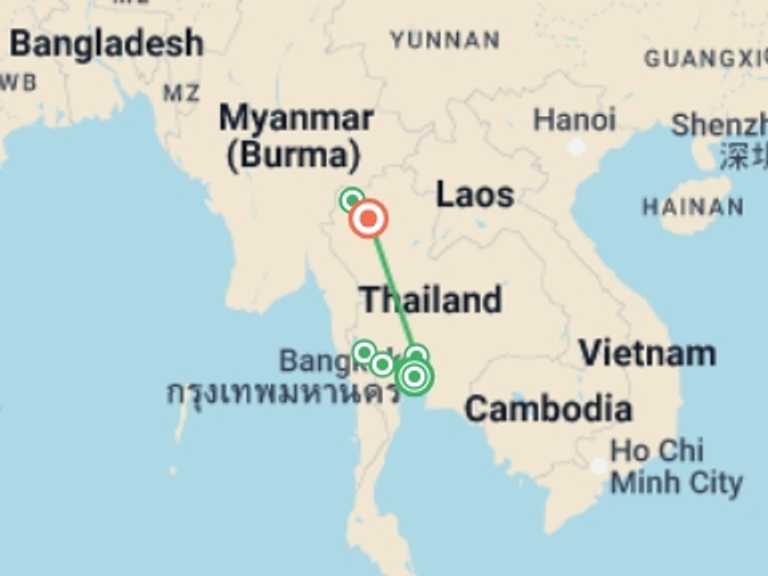 Map of Thailand Explorer Tour with 5 destination visits for the trip: Delve Deep: Northern Thailand