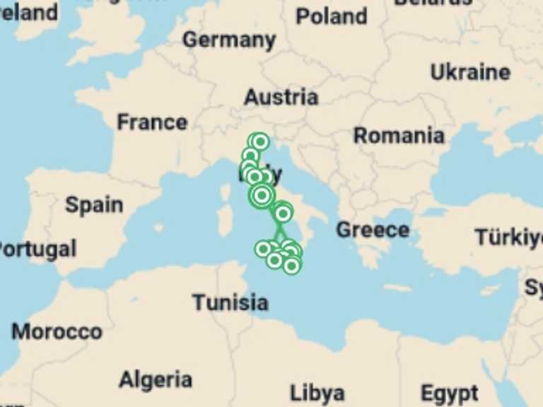 Map of Mediterranean Tour with 8 destination visits for the trip: Best of Italy