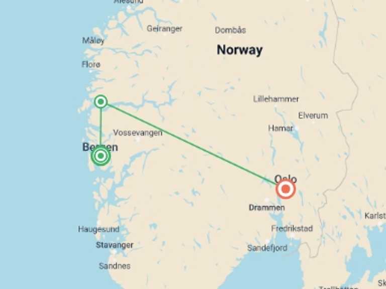 Map of a Natural landmarks sightseeing Tour with 2 destination visits for the trip: Magic of the fjords
