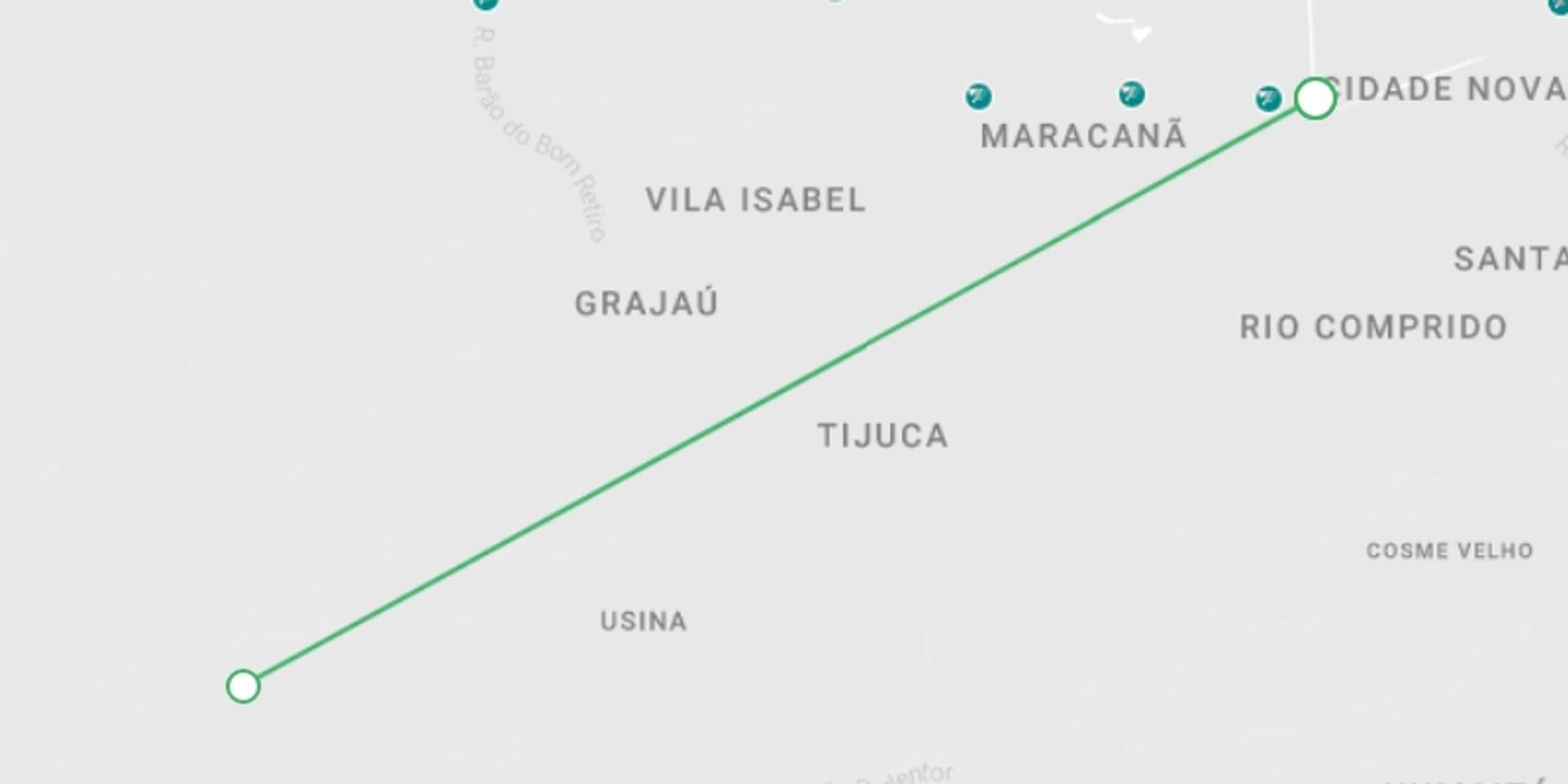 A map showing the tour itinerary for the trip: Rio de Janeiro Sustainable Experience, starting in Rio de Janeiro, Brazil and ending in Rio de Janeiro, Brazil going through 1 other destinations.