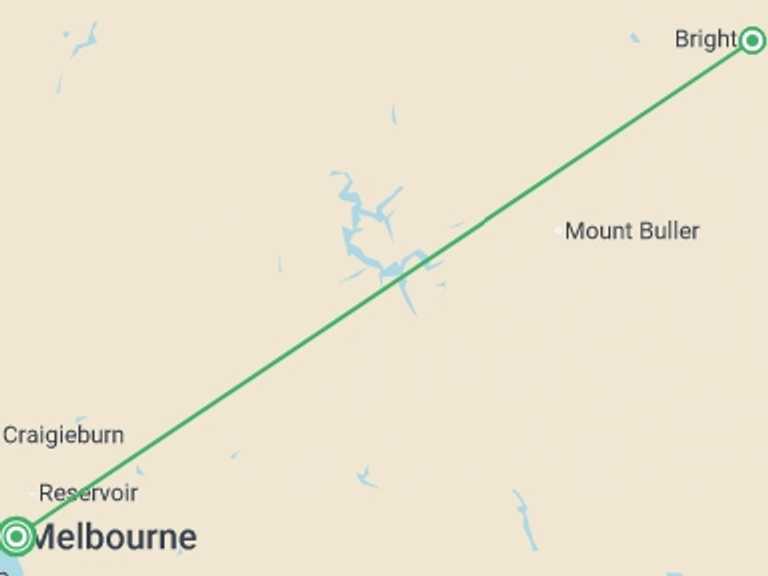Map itinerary of Melbourne Tour in March 2027 with 2 destination visits for the trip: Walk Victoria's High Country