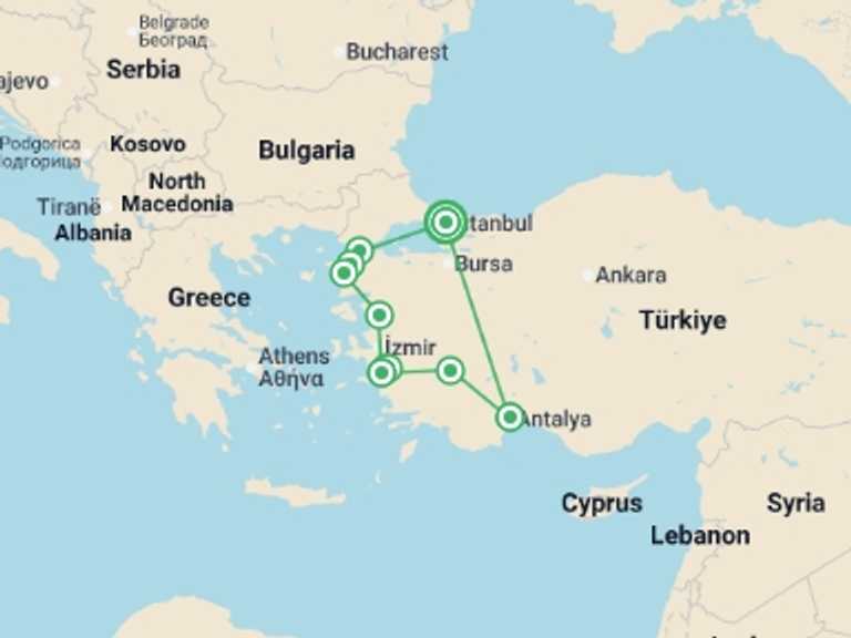 Map itinerary of Europe Tour in Winter with 5 destination visits for the trip: Legendary Turkey