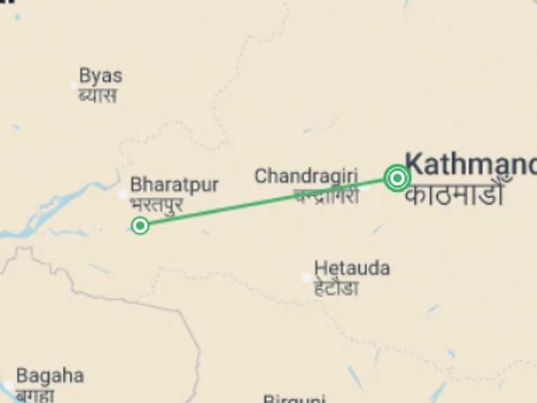 Map of 6-Day Kathmandu Tour with 2 destination visits for the trip: Kathmandu & Chitwan NP - 6 days
