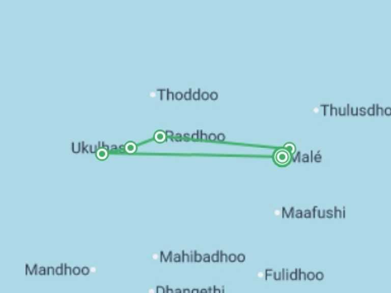 Map of 8-Day Maldives Tour with 5 destination visits for the trip: Maldives Relaxed Group Island Hopping 8D/7N