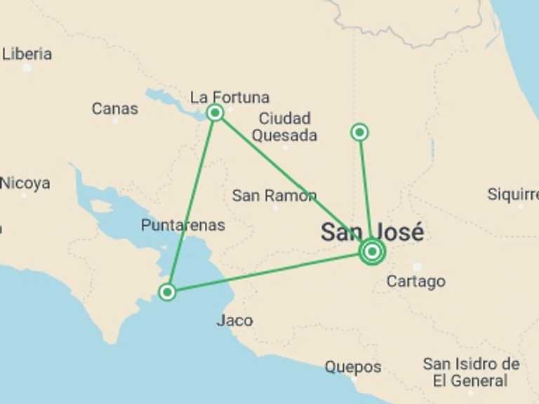 Map of Costa Rica Zip lining Tour with 5 destination visits for the trip: Jungle and Island Expedition