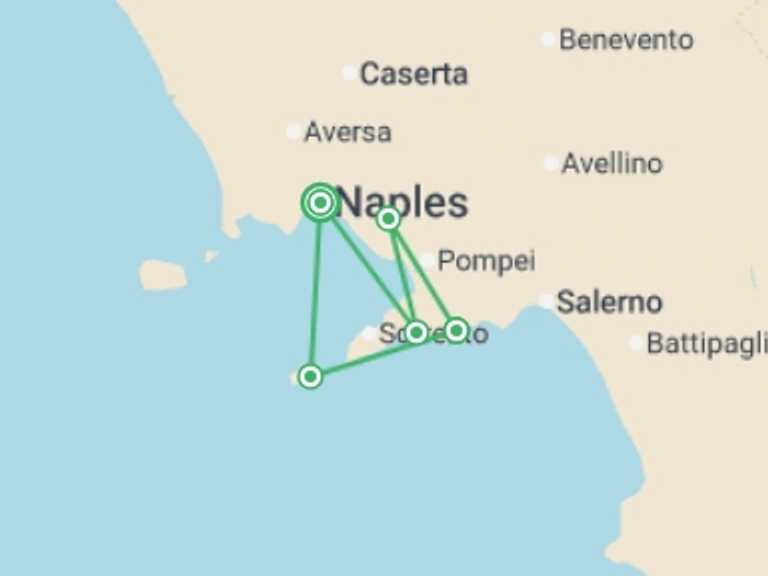 Map of a Cruise Tour with 6 destination visits for the trip: Amalfi Coast Family Adventure