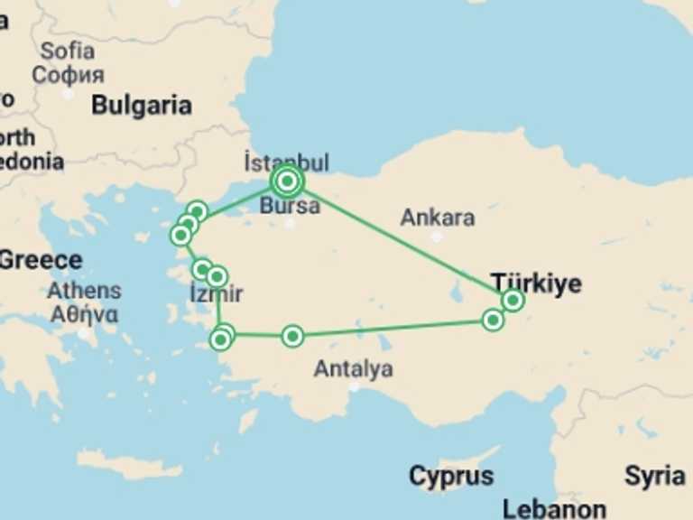 Map of Spain Tour with 8 destination visits for the trip: Anzac Day Tour-11 Days