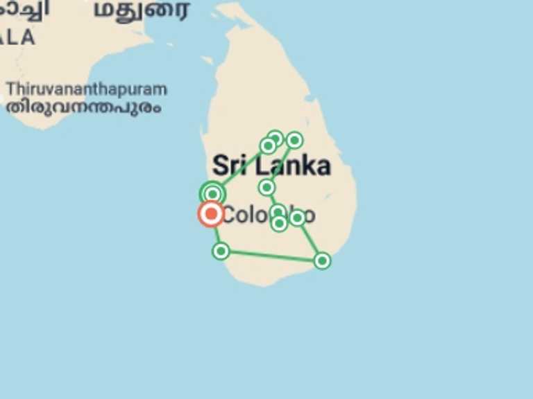 Map itinerary of Asia Tour in November 2026 with 11 destination visits for the trip: Upgraded - Discover Sri Lanka