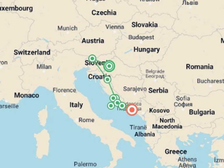 Map of a National parks Tour with 10 destination visits for the trip: Charming Croatia with Adriatic Cruise