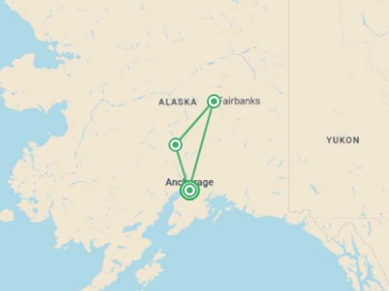 Map of a National parks Tour with 3 destination visits for the trip: The Ultimate Alaska Grand Adventure