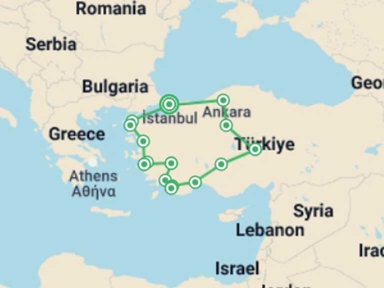 Map itinerary of Pamukkale Tour in October 2026 with 9 destination visits for the trip: Glories of Türkiye