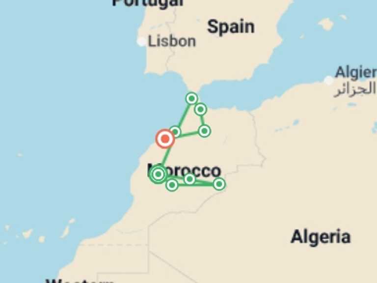 Map of Morocco Tour with 9 destination visits for the trip: Discover Morocco
