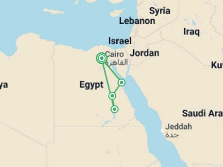 Map itinerary of Cairo Tour in Winter with 4 destination visits for the trip: Egypt Family Holiday