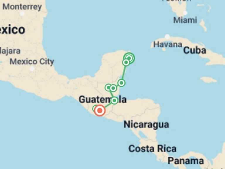 Map itinerary of Panajachel Tour in November 2026 with 9 destination visits for the trip: Real Central America