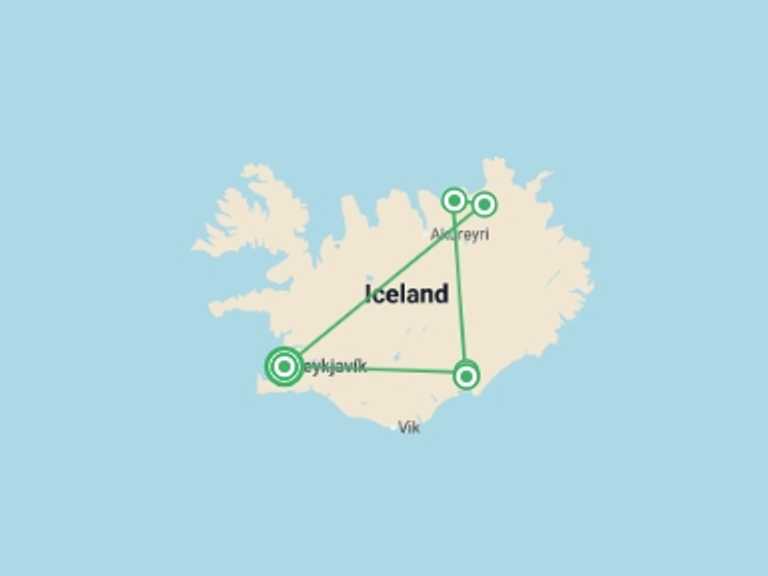 Map itinerary of Europe Tour in July 2026 with 5 destination visits for the trip: Iceland - Land of the Midnight Sun