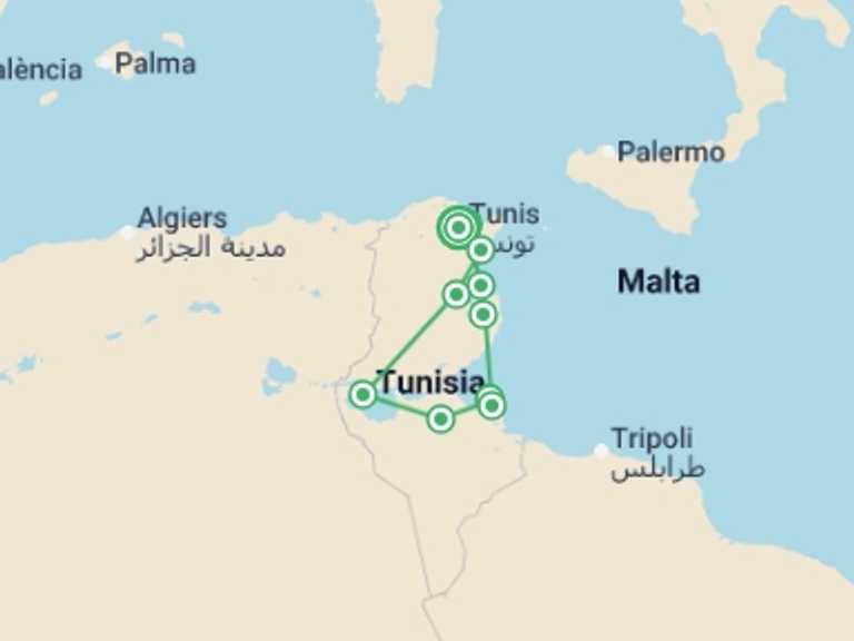 Map itinerary of Africa Tour in February 2027 with 6 destination visits for the trip: From The Mainland To The Island, Small Group Tour