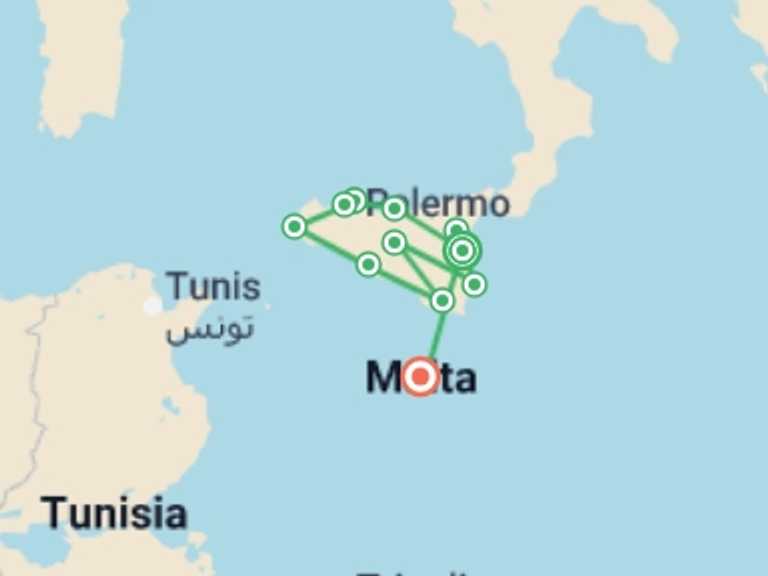 Map of a City sightseeing Tour with 7 destination visits for the trip: Sicily & Malta Signature