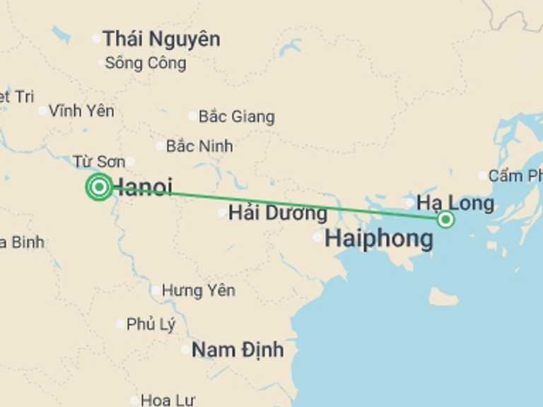 Map itinerary of Hanoi Tour in September 2026 with 2 destination visits for the trip: Hanoi & Halong Bay - 5 days