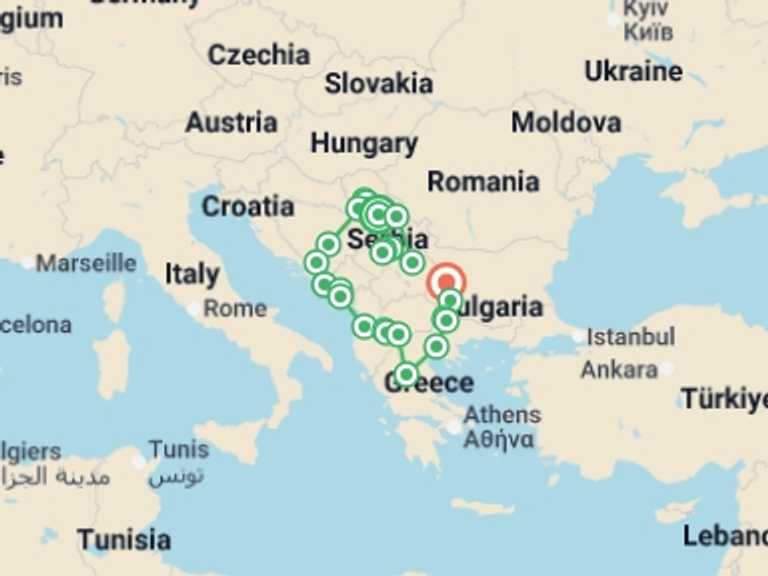 Map of Europe Tour with 11 destination visits for the trip: Jewels of Serbia and the Balkans