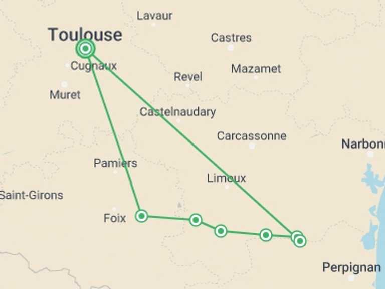 Map of Europe Tour with 6 destination visits for the trip: The Crusader Trail - Cathar Castles Walk