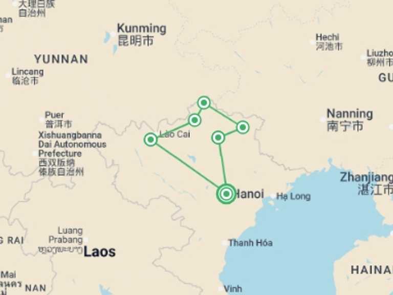 Map of Sapa Tour with 6 destination visits for the trip: Secrets of North Vietnam - 8 days