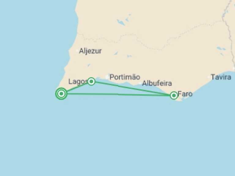 Map of Europe Tour with 3 destination visits for the trip: Cycling in The Real Algarve