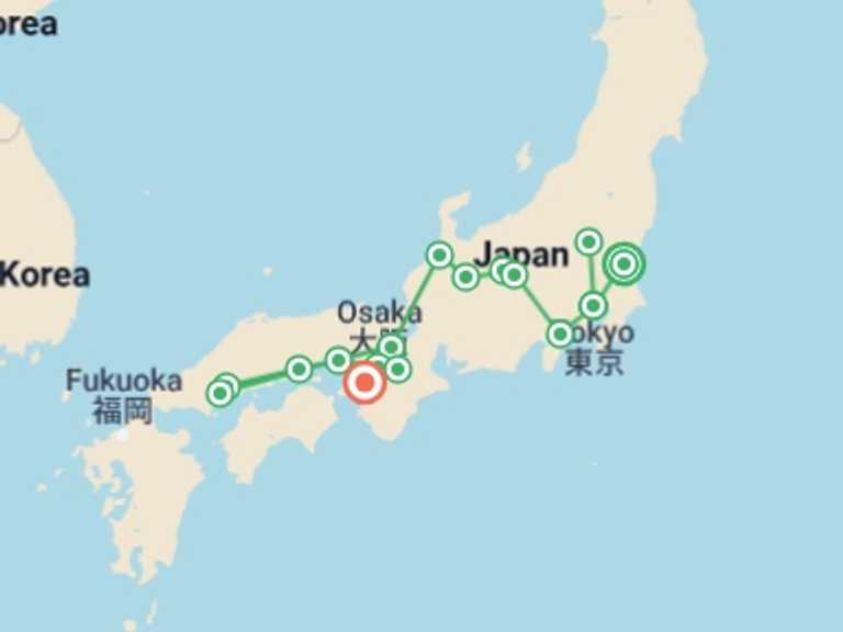 Map itinerary of Osaka Tour in October 2026 with 10 destination visits for the trip: Japan In-depth Discovery Tour