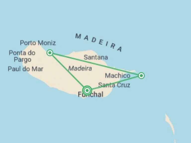 Map itinerary of Europe Tour in July 2026 with 3 destination visits for the trip: Family Madeira Adventure