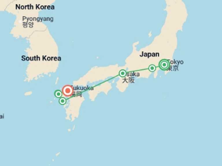 Map of a Sightseeing, attractions, culture and history Tour with 8 destination visits for the trip: Japan In Depth - Footsteps of the Shogun